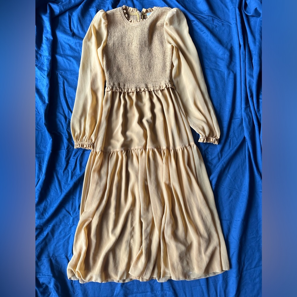 Aritzia Wilfred Rosalyn Long Sleeved Gold Dress